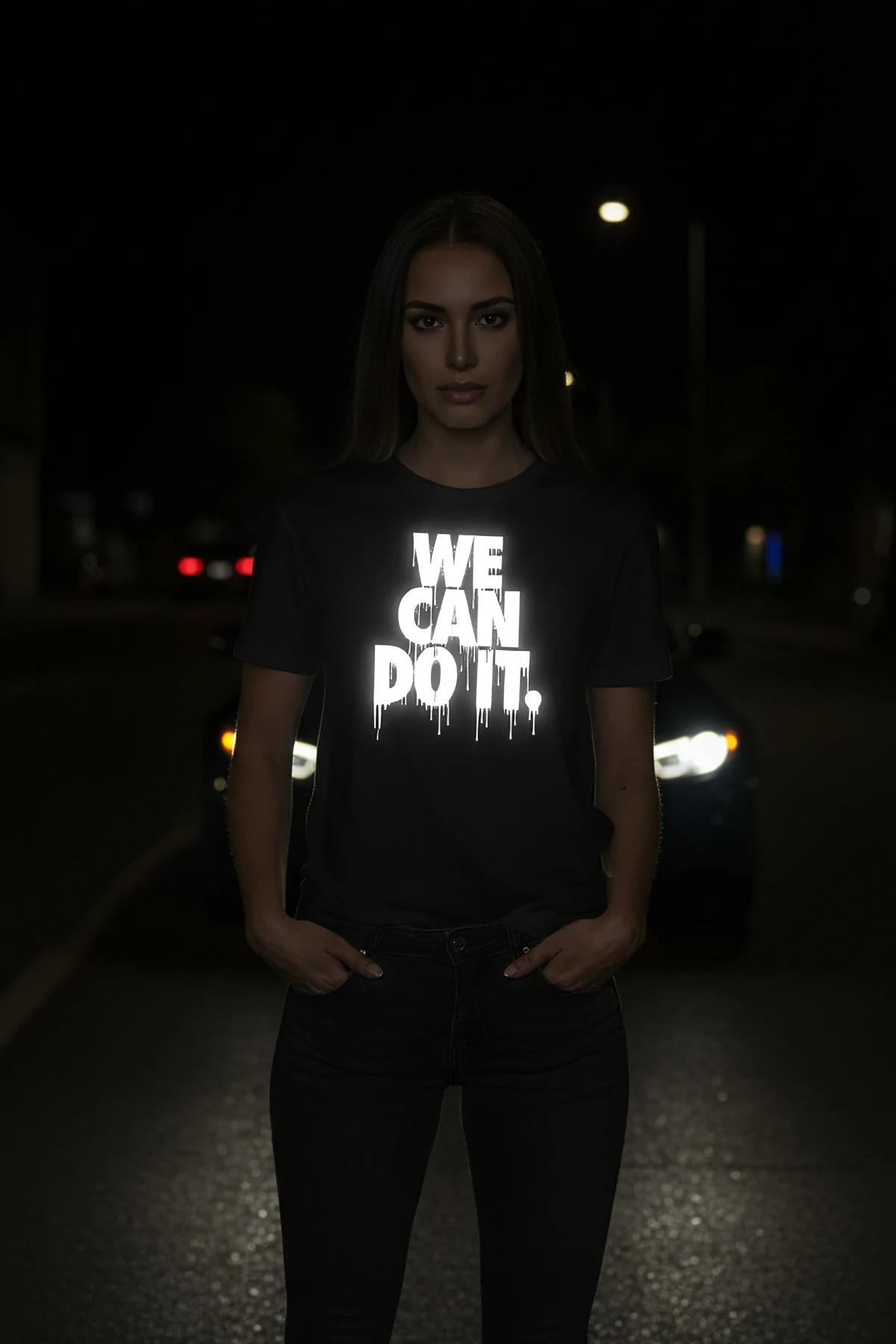 black reflective skull moth graphic t-shirt oversized fit bright white print under direct light