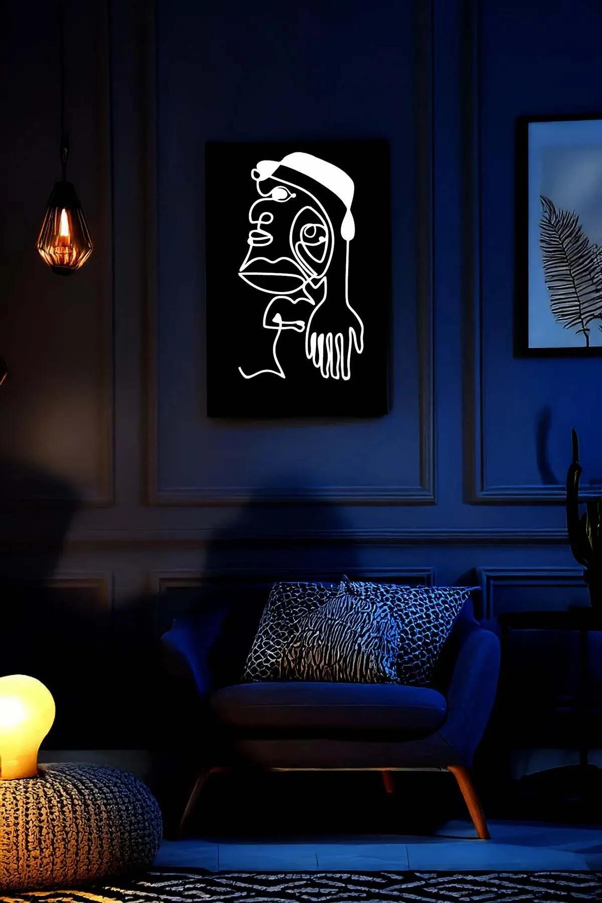 minimalist tek çizgi portre tablo oturma odası koltuk arkası konumlandırma