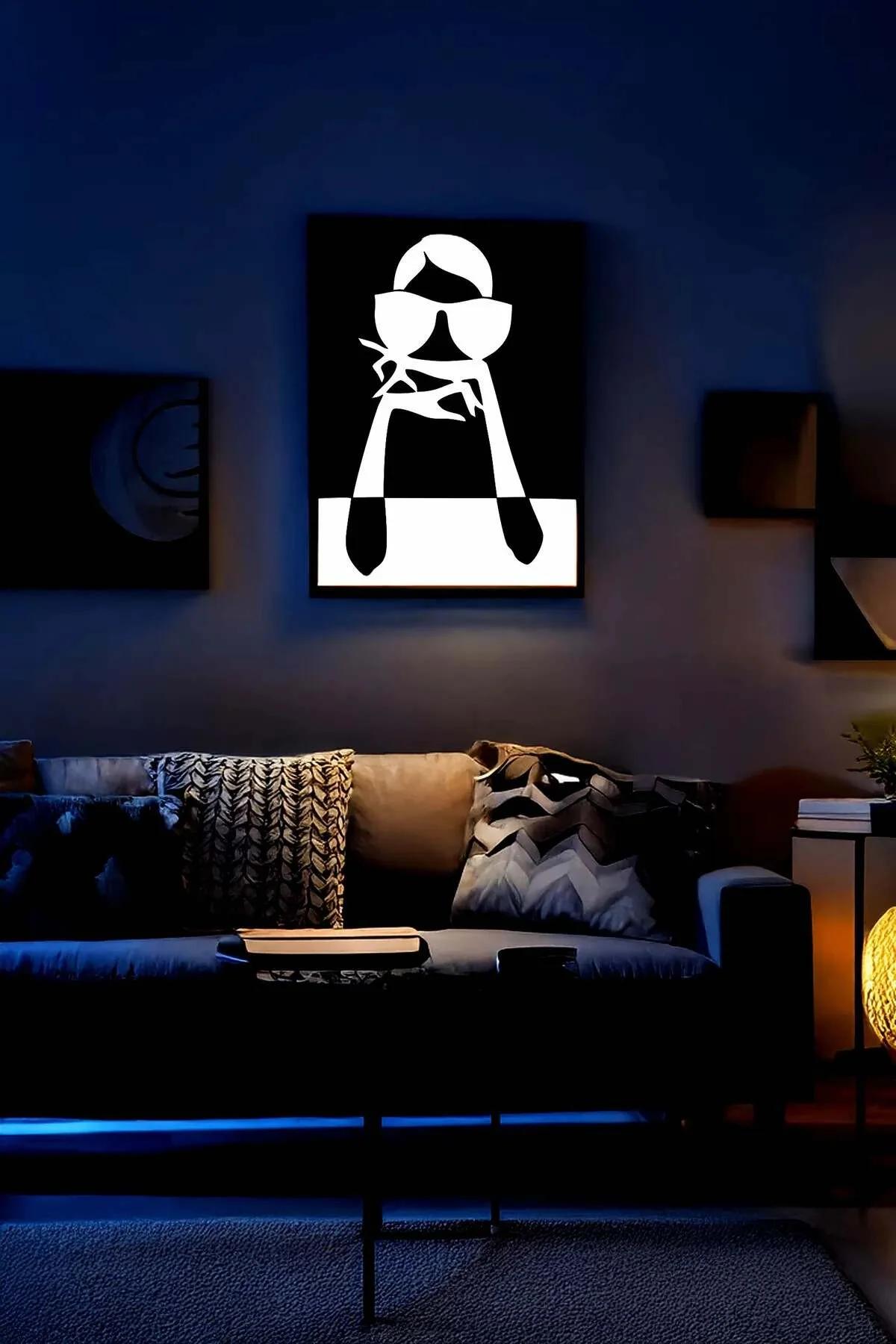 Modern oturma odası duvarında siyah beyaz pop art kanvas tablo dekorasyon