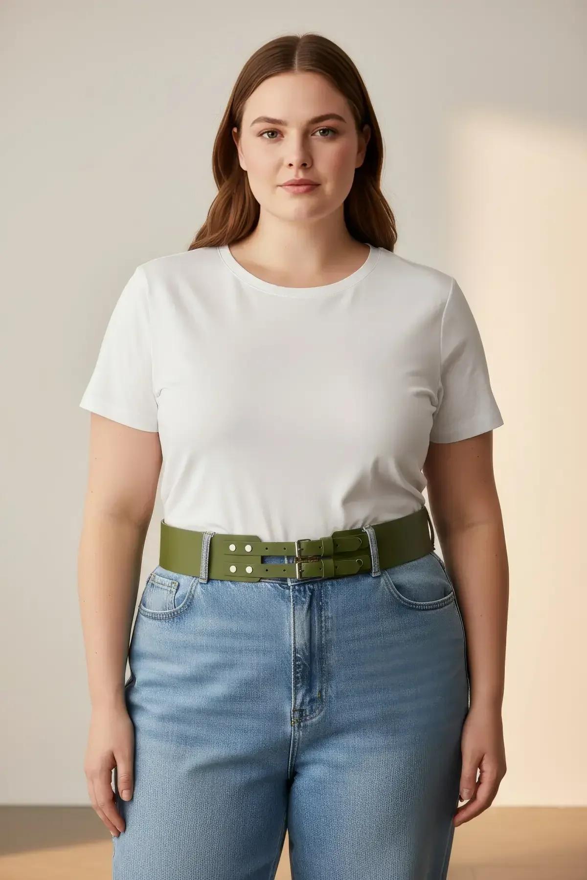 wide faux leather waist harness belt olive green adjustable eyelet row detail