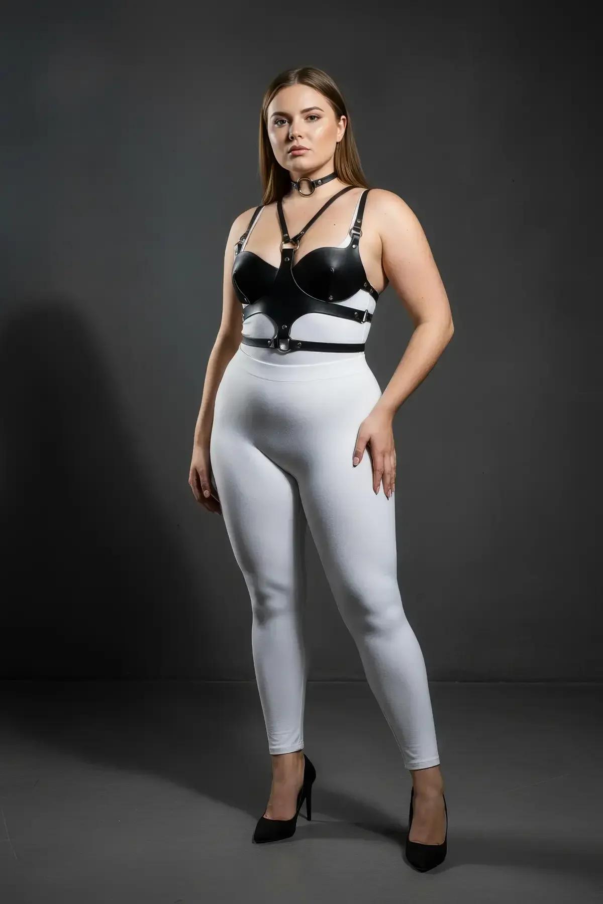 siyah göğüs harness choker entegre boyunluk omuz kayışları ayarlanabilir