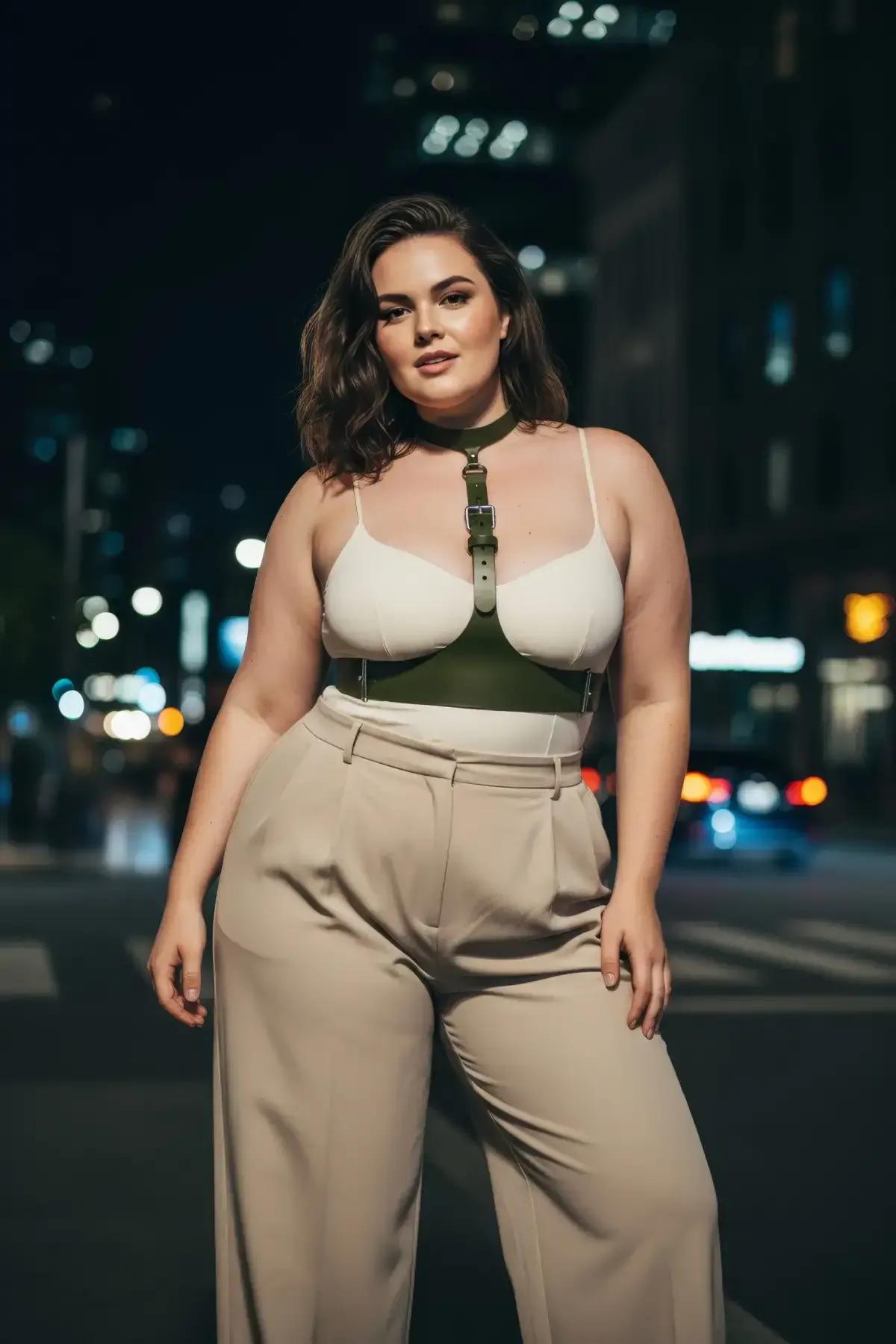 khaki underbust harness belt and choker set laid flat showing full strap configuration