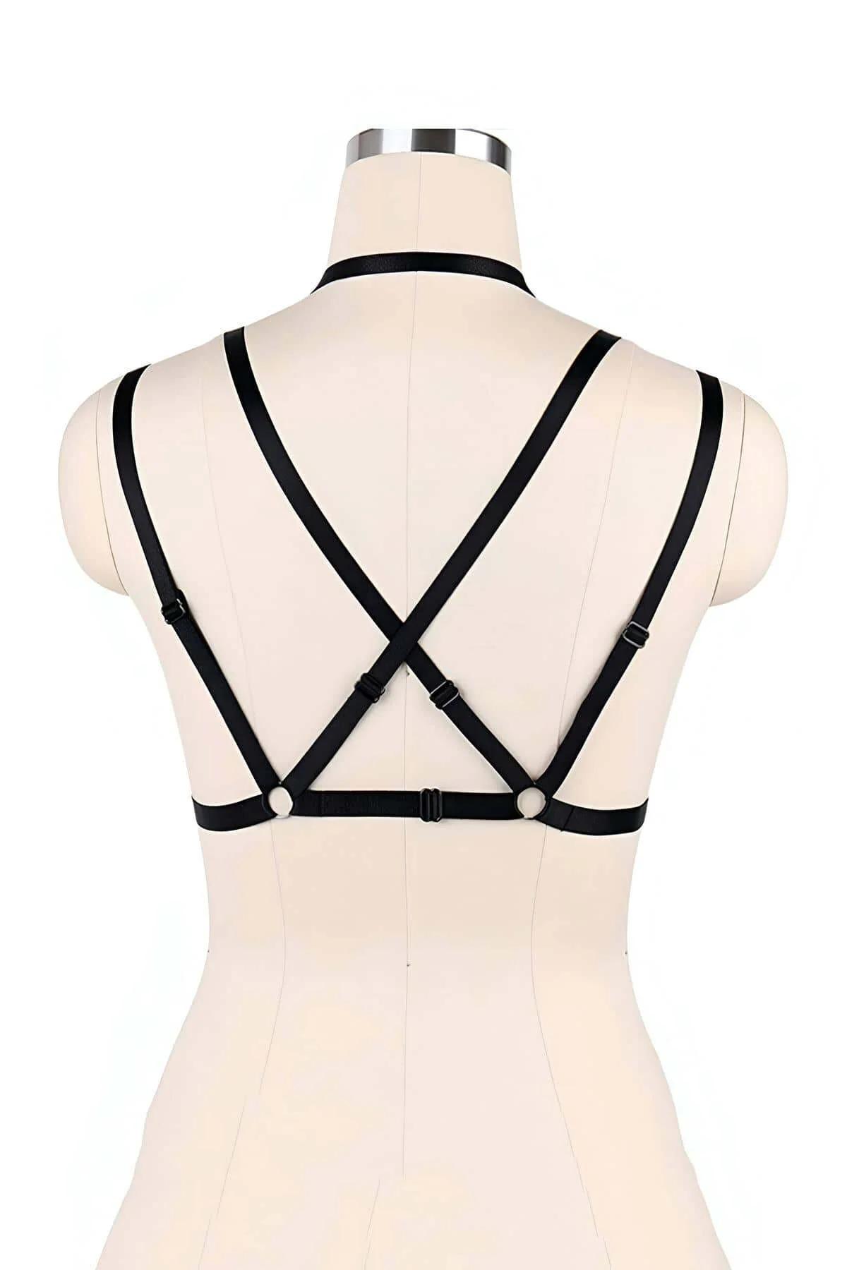 black cage harness O-ring 2.5cm alloy chrome center strap width 0.8cm close-up