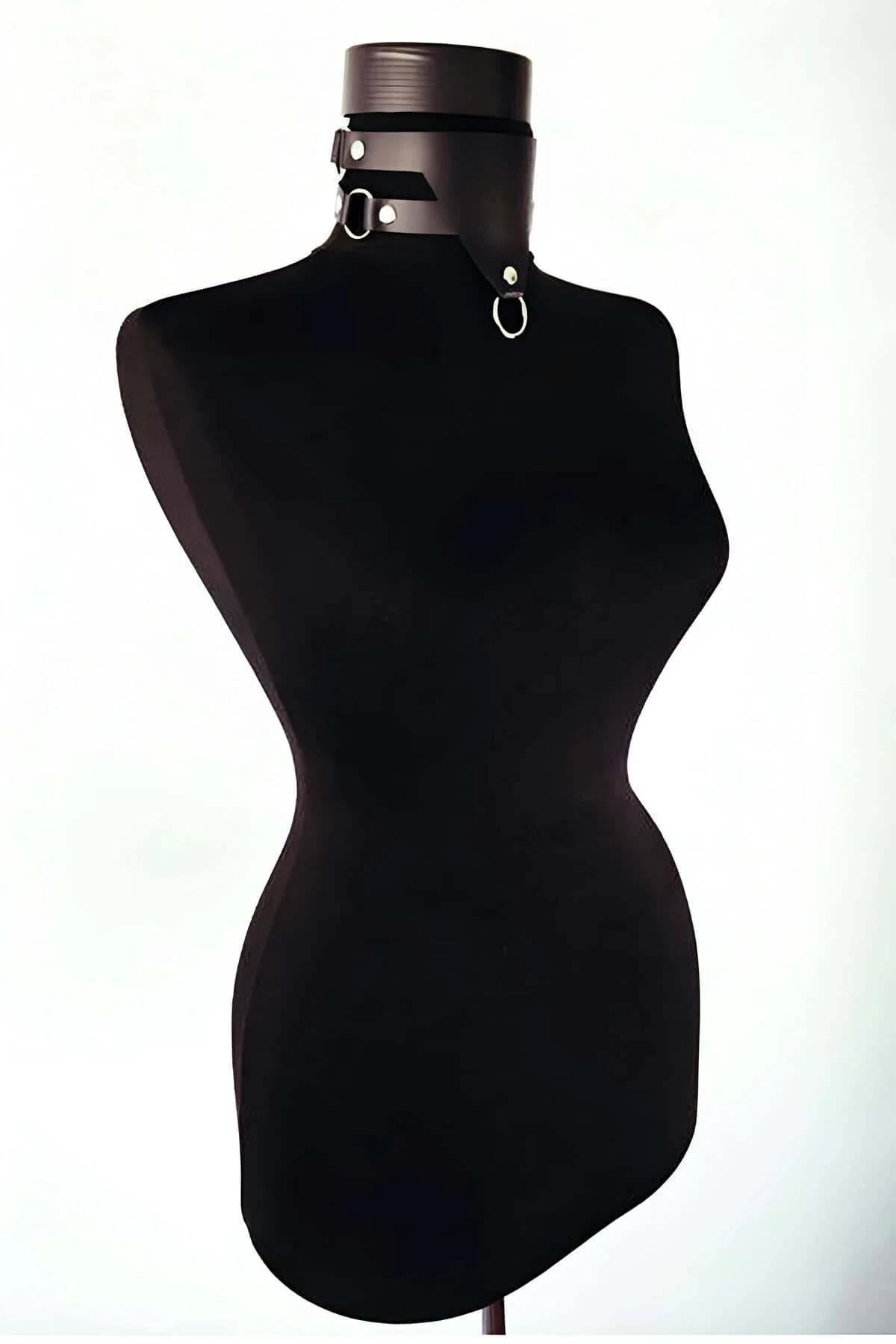 siyah PU deri choker boyun bandı gümüş O-ring önden görünüm