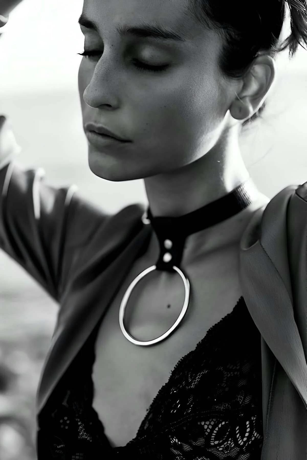 büyük metal O-halka gümüş krom kaplama choker kolye aksesuar