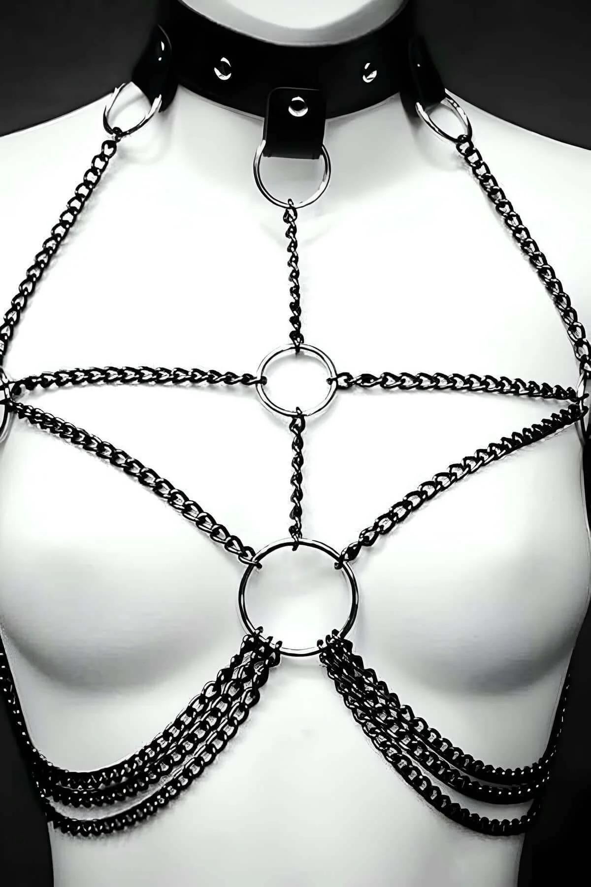 ហ្គក់ Bralette ខ្សែមាស Zinc Alloy ចិញ្ចៀន O-Ring ធំ 4 សង់ទីម៉ែត្រ Side View