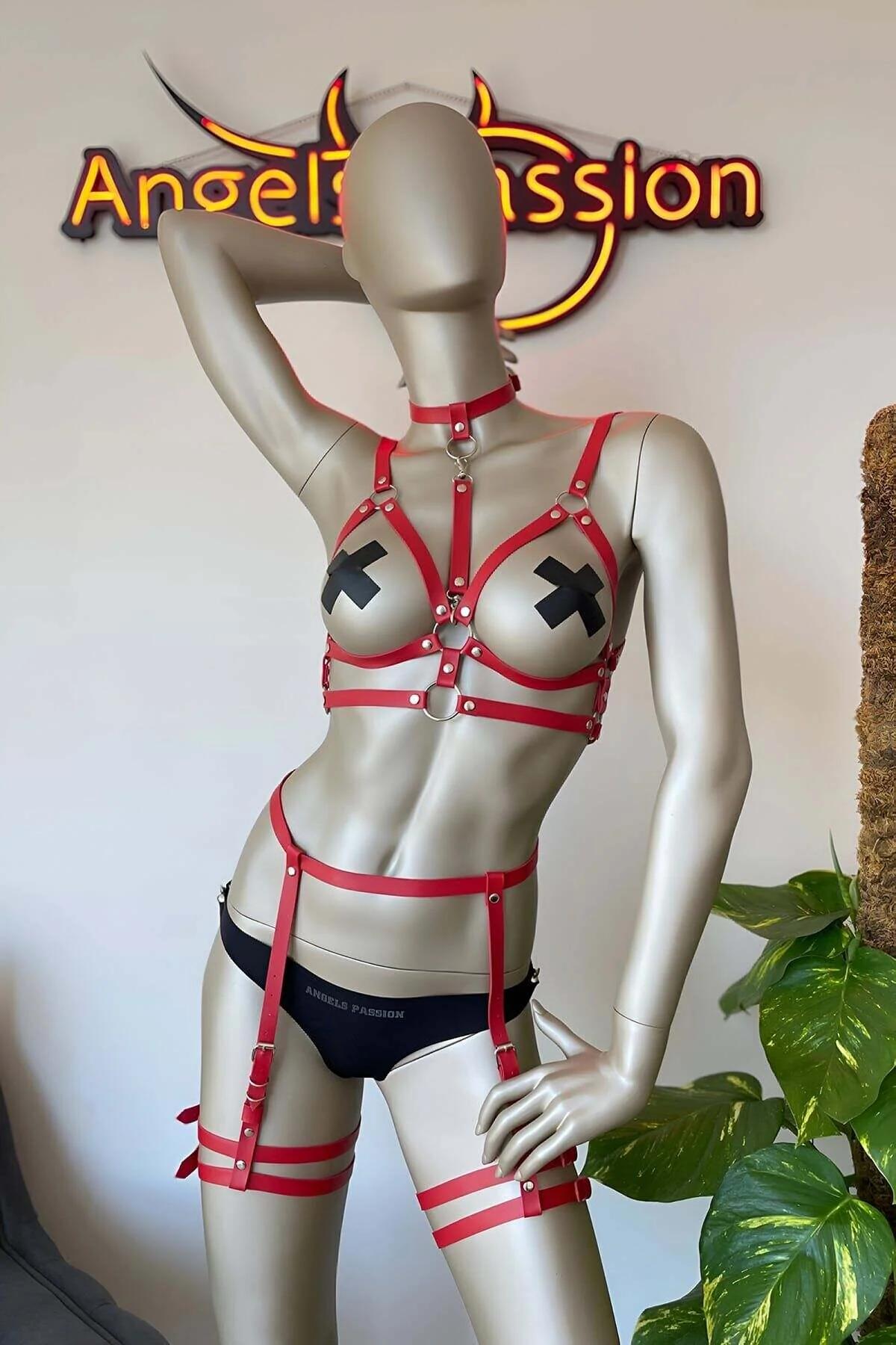 kırmızı harness takımı yan profil bel ve göğüs şerit düzeni