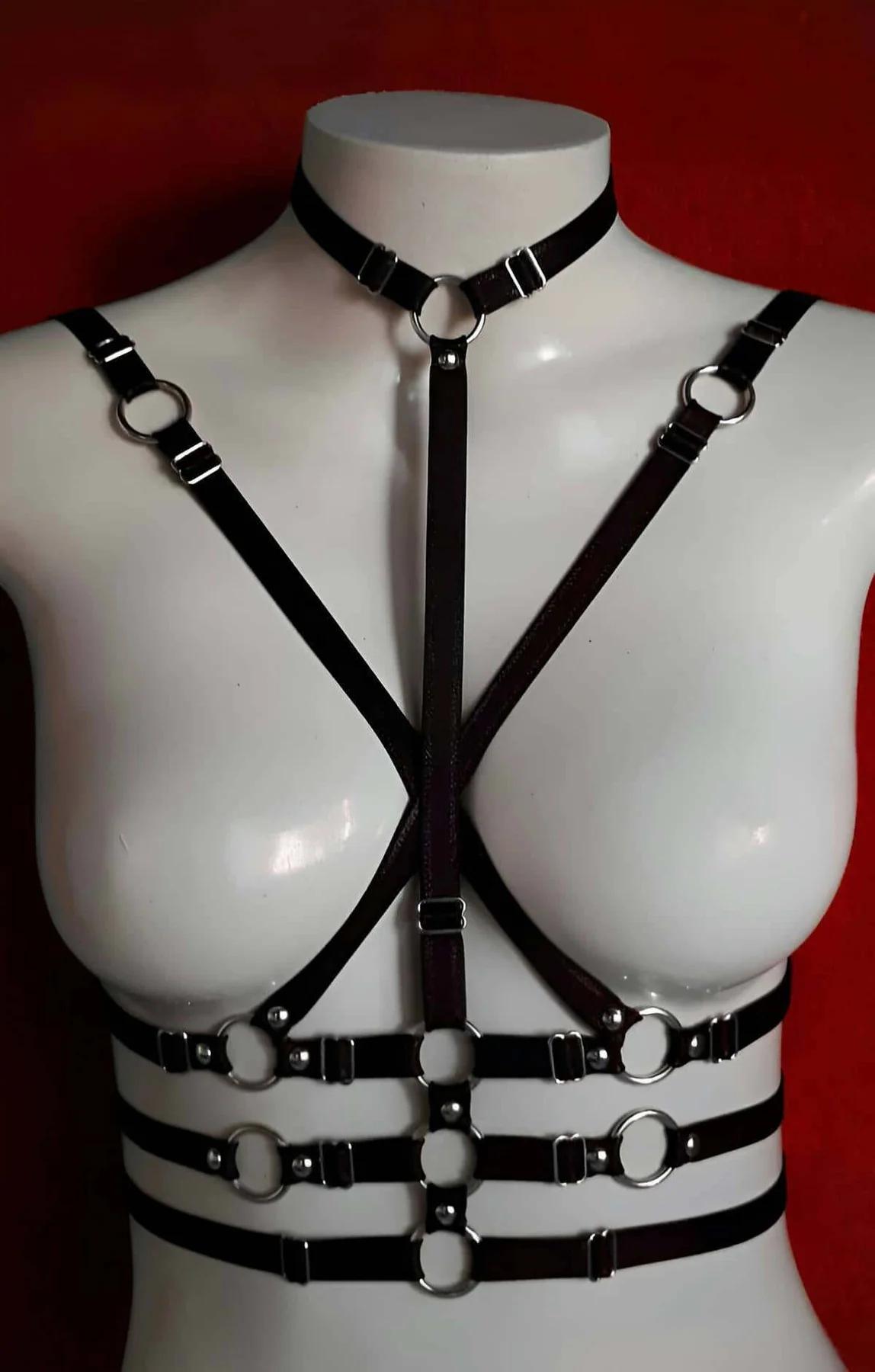 büyük beden harness siyah lastik S/M-4XL tüm vücut çerçeveleme görünümü