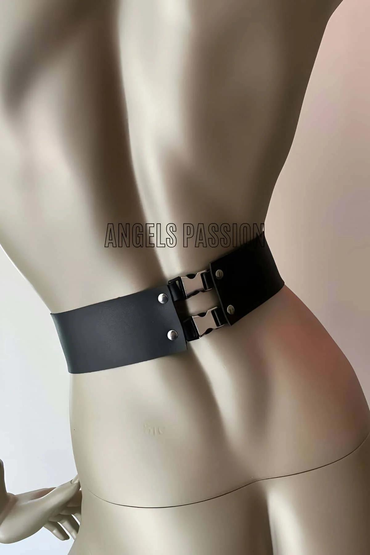 klipsli deri harness göğüs askı çifti boyundan bele uzanan ince bantlar