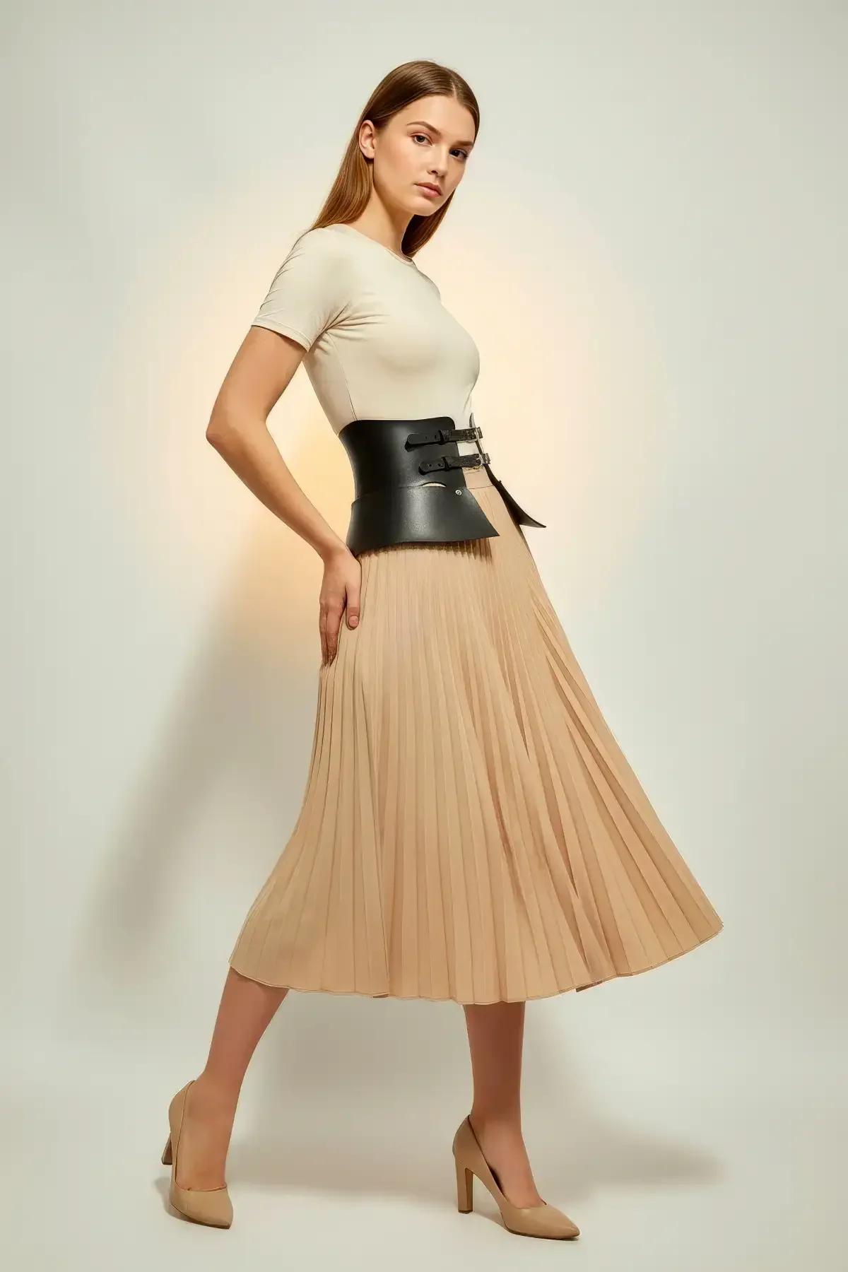 plus size wide black faux leather belt with stud accents showing 18 cm panel height
