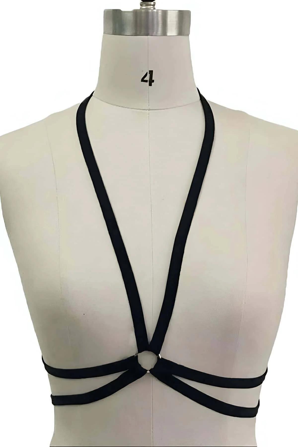 Siyah lastik harness yelpaze bantlar merkezi O-ring detay ön görünüm