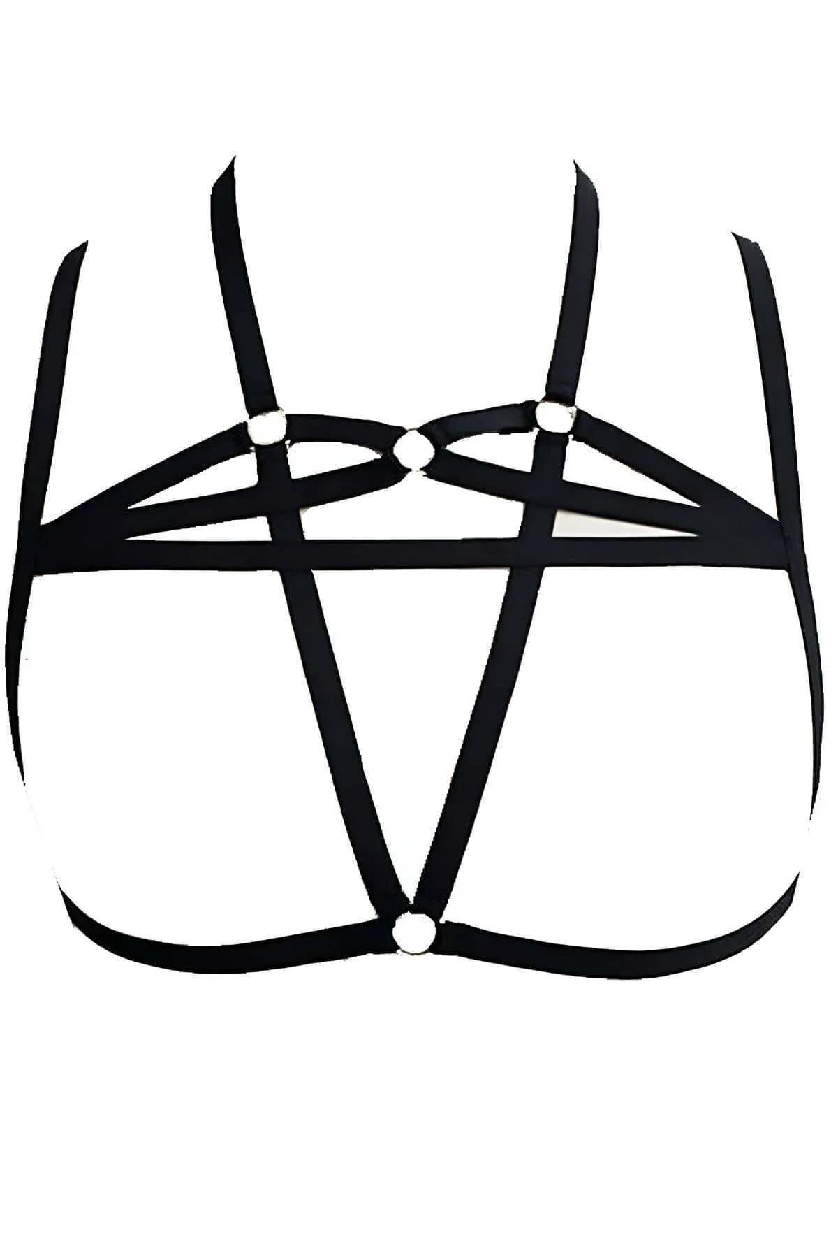 elastik göğüs harness siyah yıldız desen büyük beden 4XL 5XL uyumu