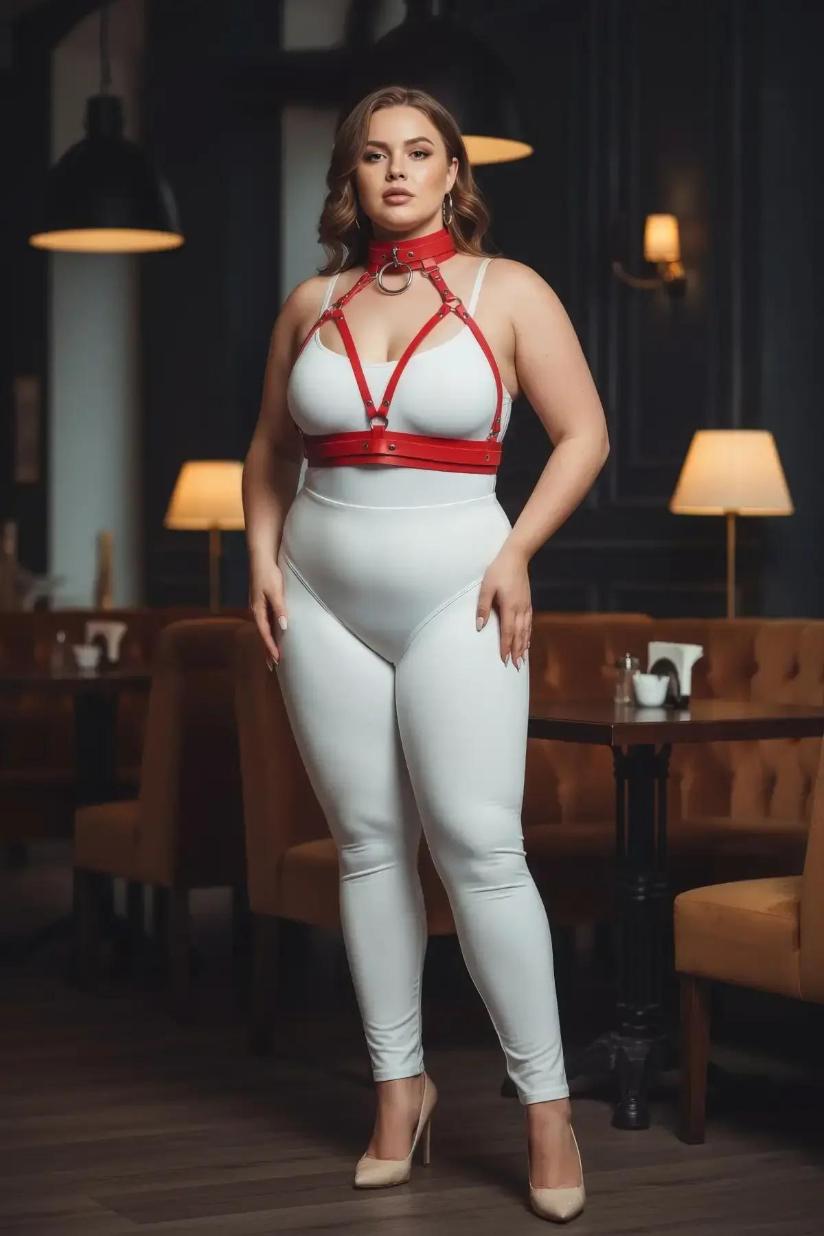 red o-ring chest harness with matching collar side angle showing strap width