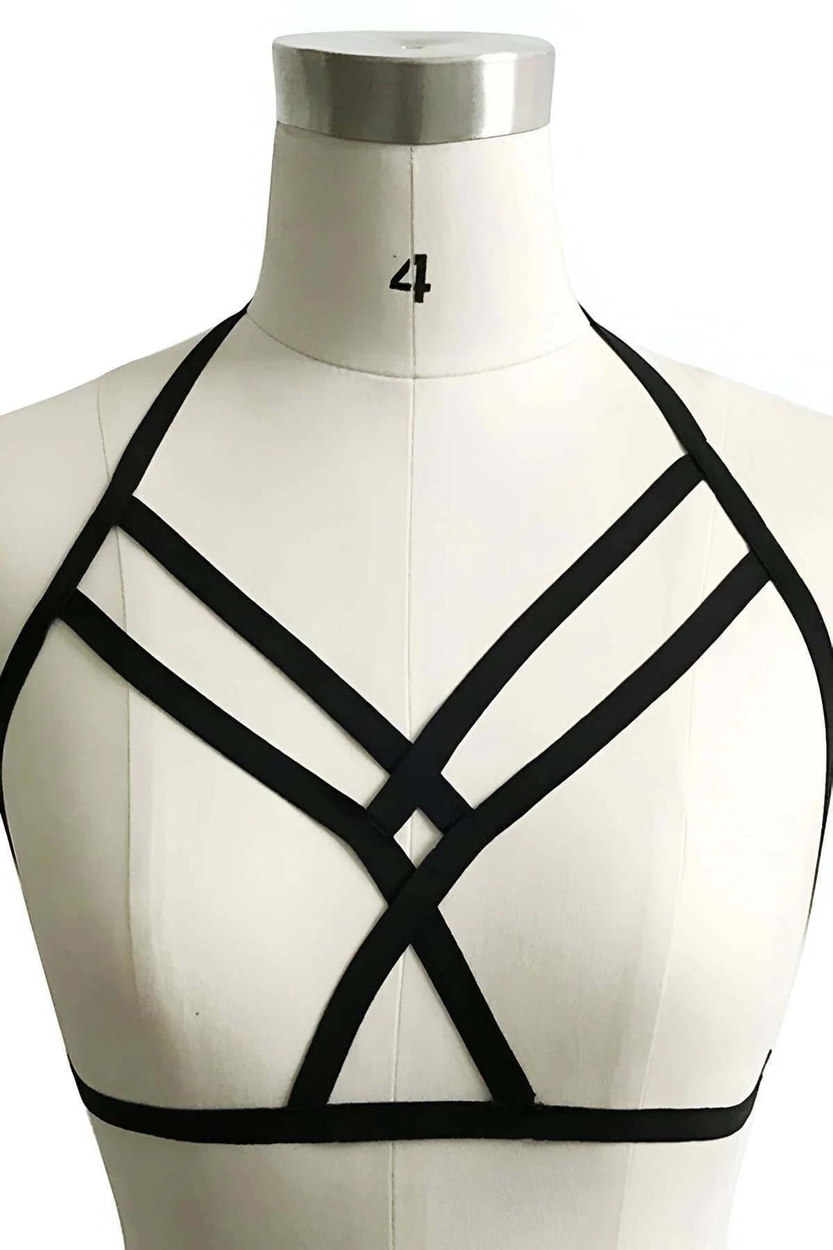 siyah elastan lastik göğüs harness S/M beden önden görünüm