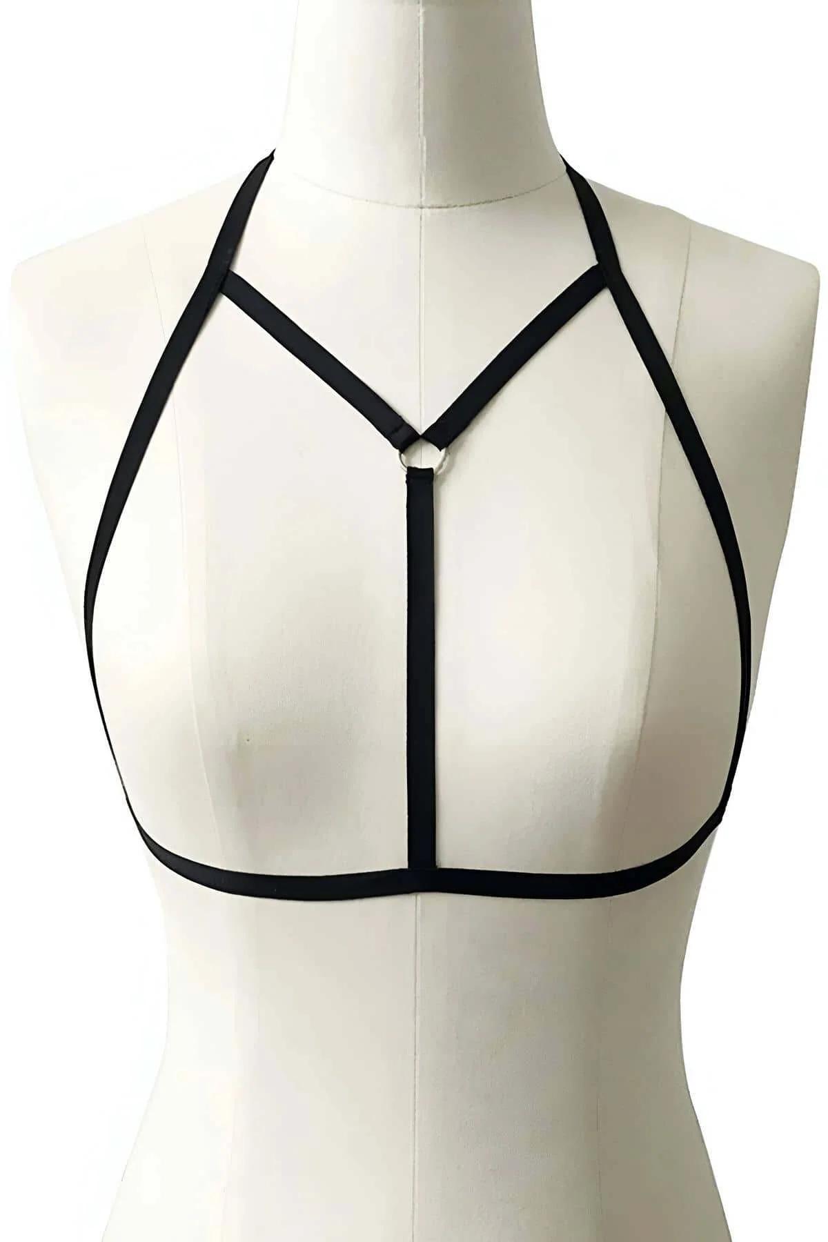 Büyük beden siyah harness 4XL/5XL, elastik lastik bant tam vücut görünümü