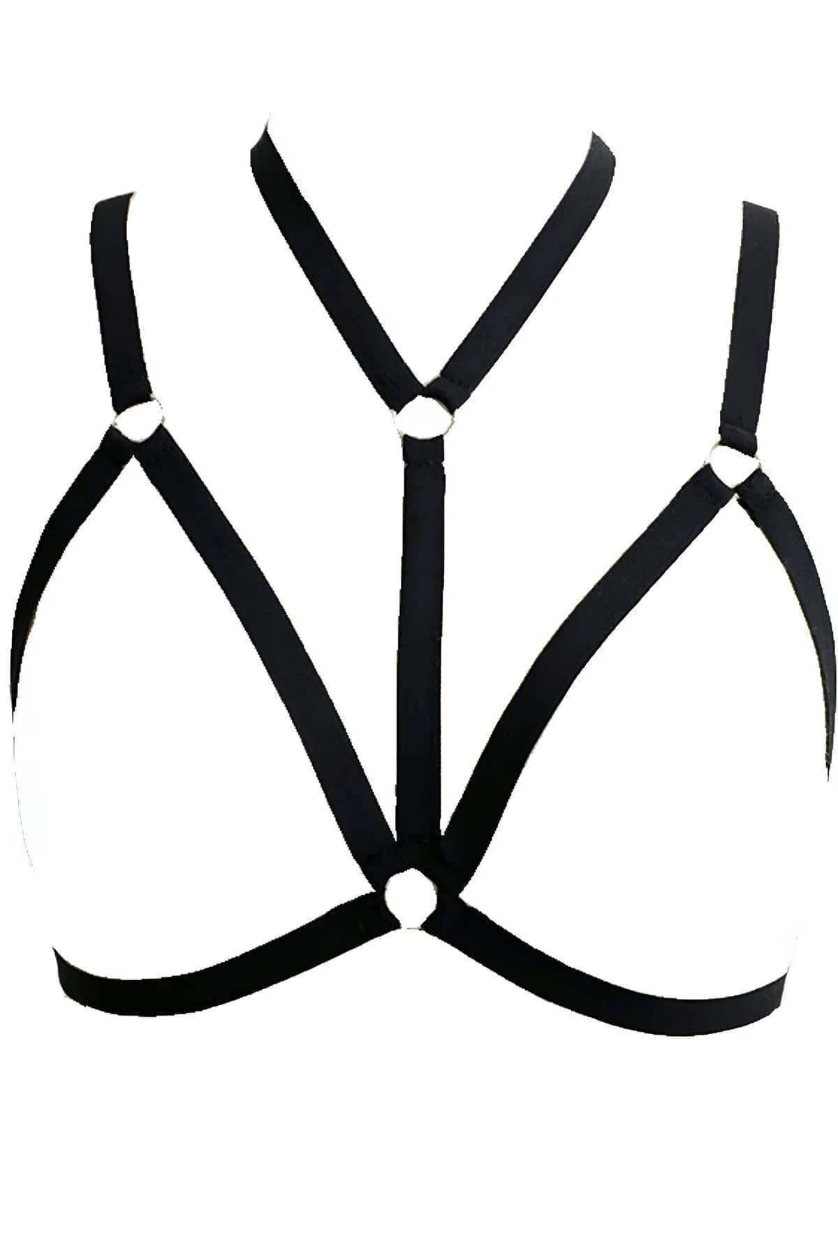 beyaz lastik harness arka görünüm çapraz bant detayı büst üzerinde