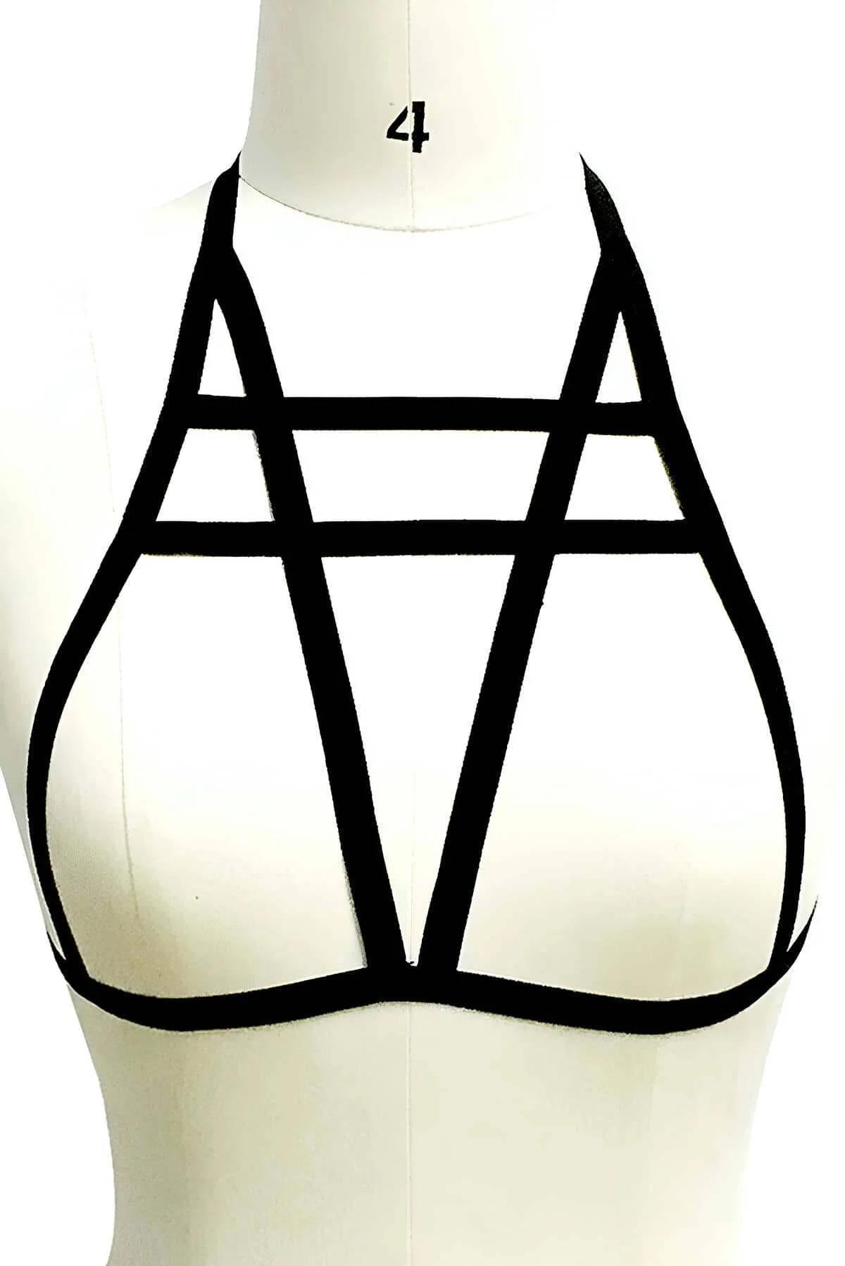 Elastik geometrik harness S/M beden düz oturuş profil görünüm