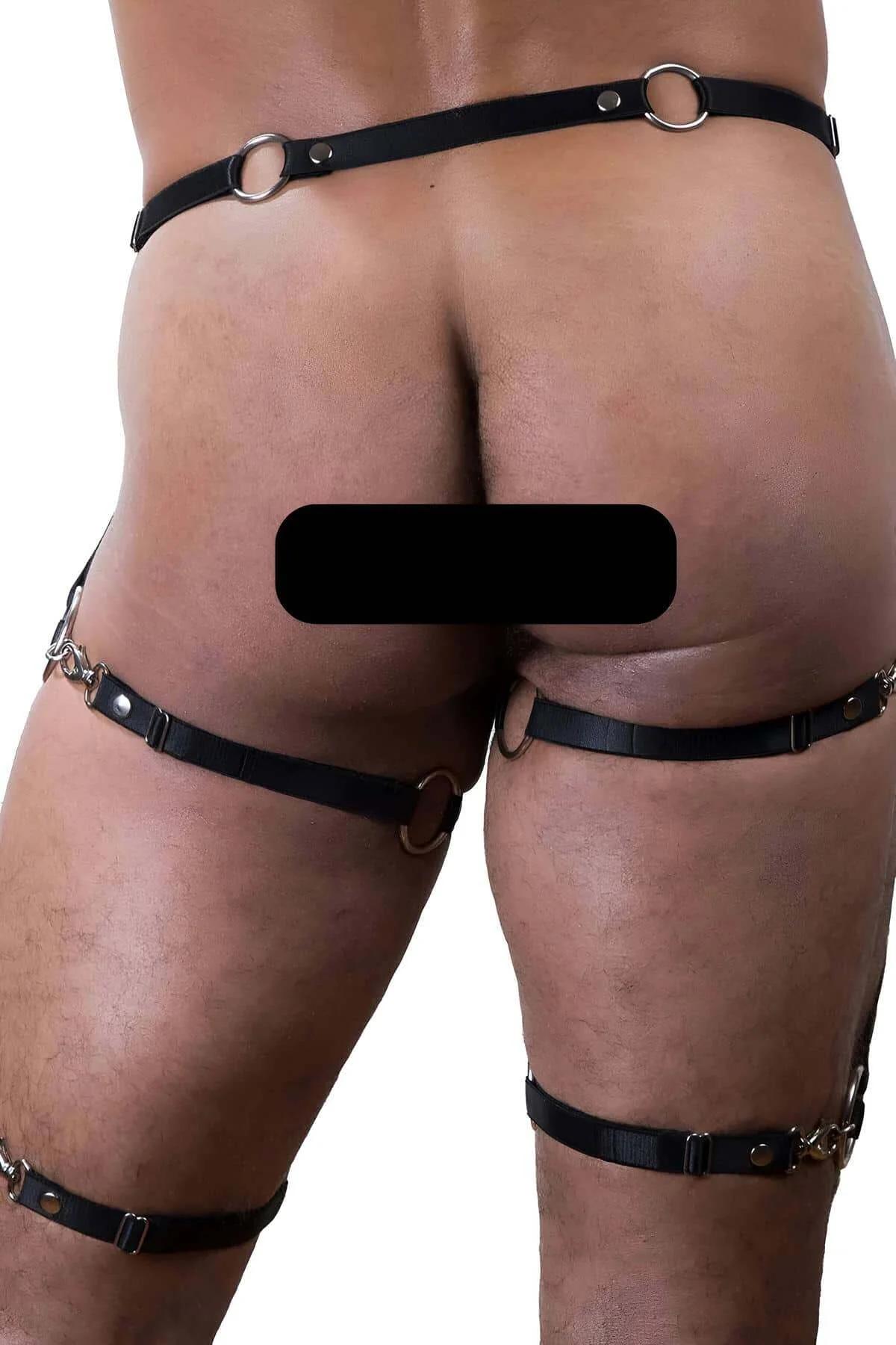 ayarlanabilir metal toka detayı siyah şeritli erkek harness bel bandı
