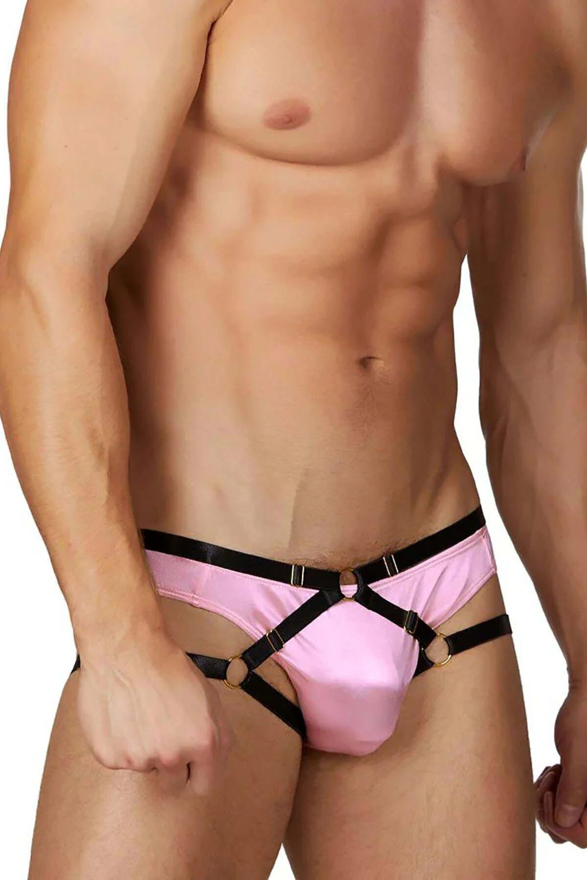 Büyük beden erkek lastik harness krem siyah renk kombinasyonu yan açı