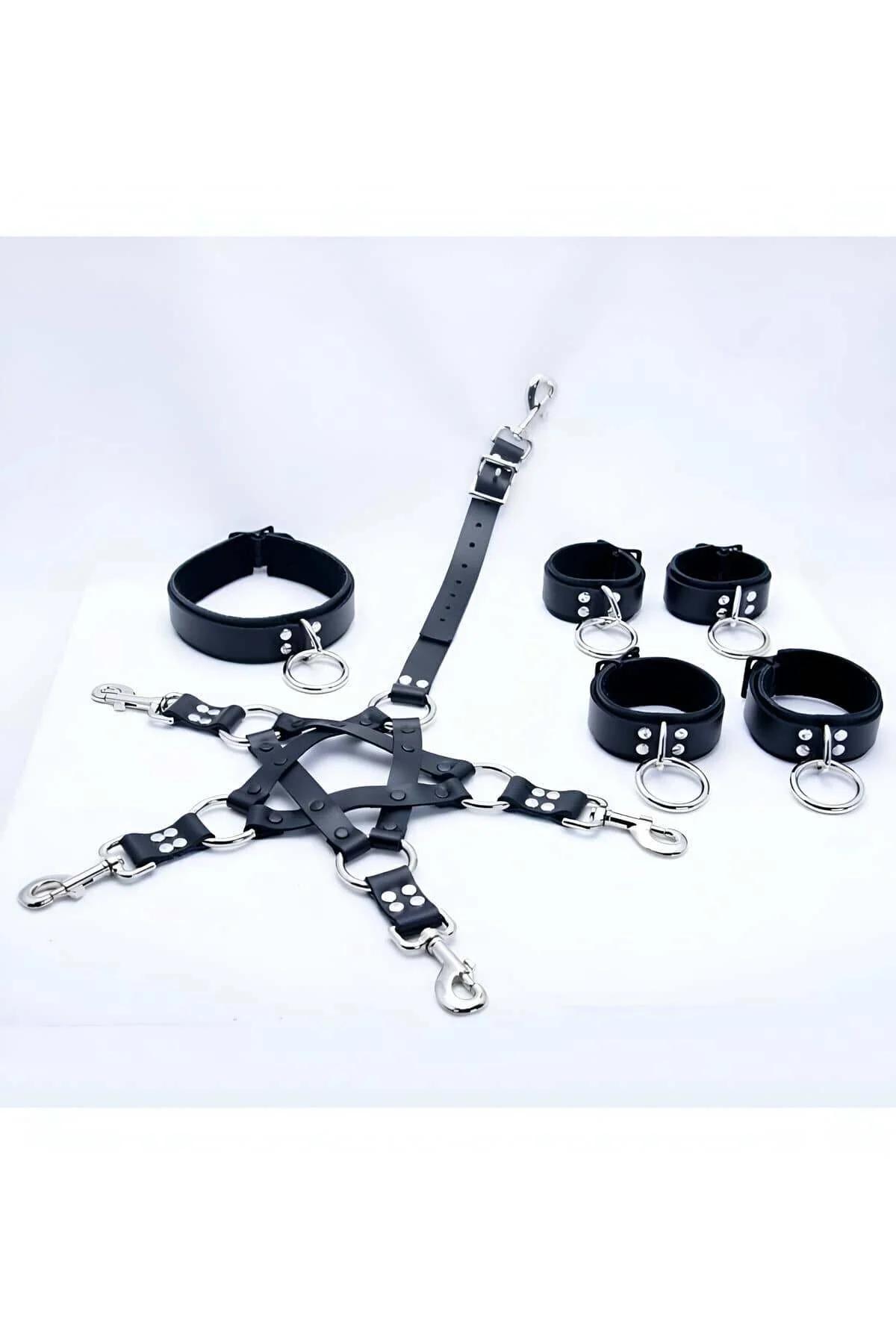 Siyah vegan deri bilek kelepçesi çifti gümüş metal halka erkek harness aksesuar