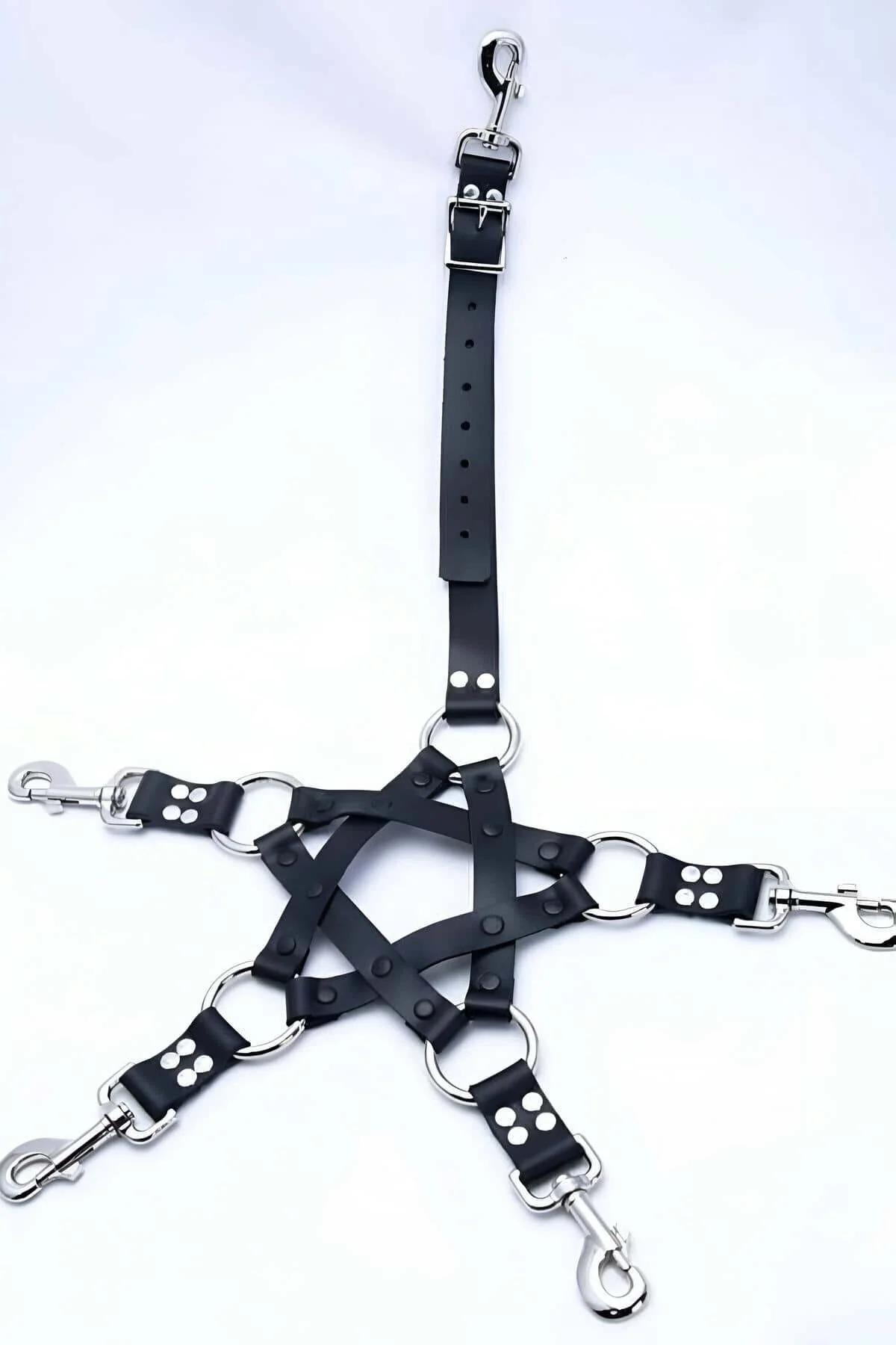 Erkek fantazi harness seti beş parça düz siyah deri toka ayarlı S/M–4XL/5XL beden