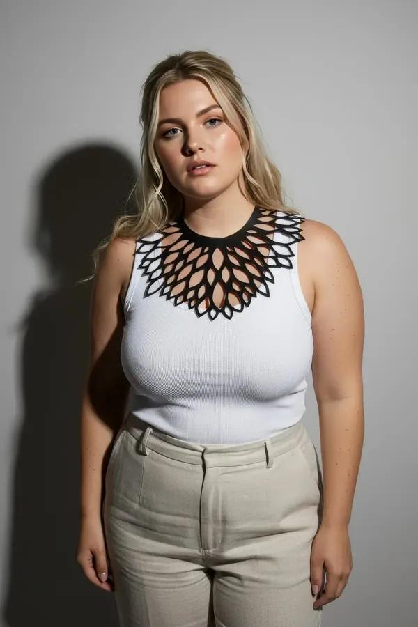 Lazer kesim siyah choker büyük beden geometrik yaprak motifli PU dekolteli aksesuar
