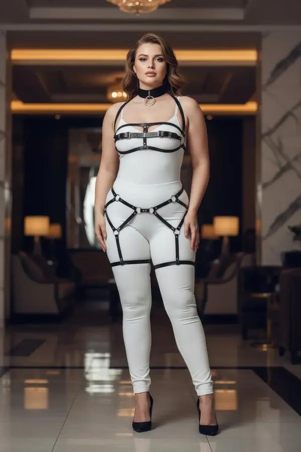 büyük beden siyah vegan deri jartiyer harness takım göğüs bel uyluk ve choker gümüş O-halka