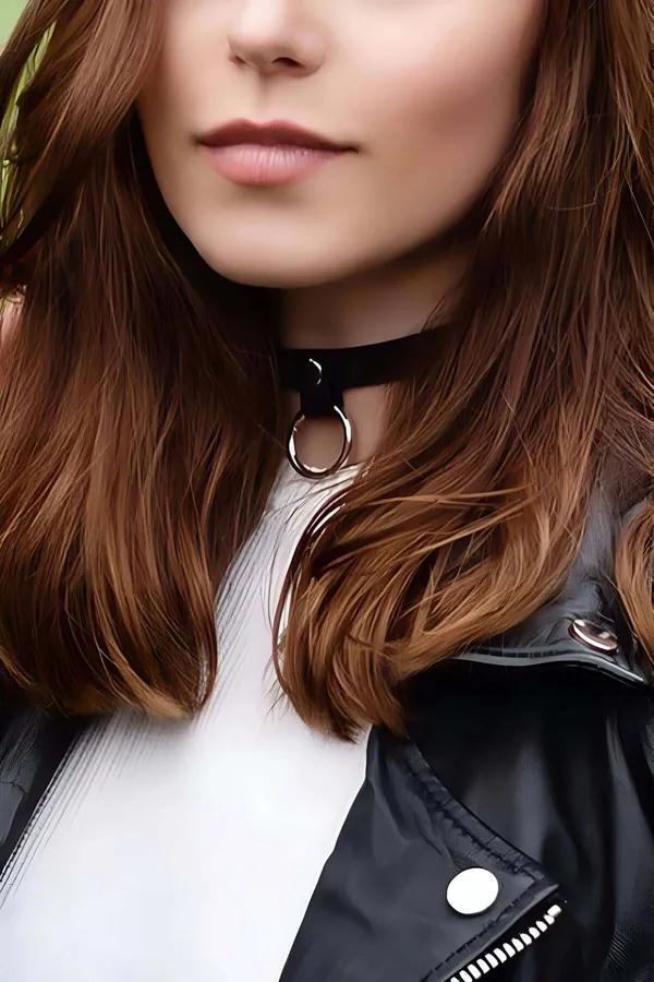 siyah suni deri choker kolye gümüş O halka detaylı tasma aksesuar