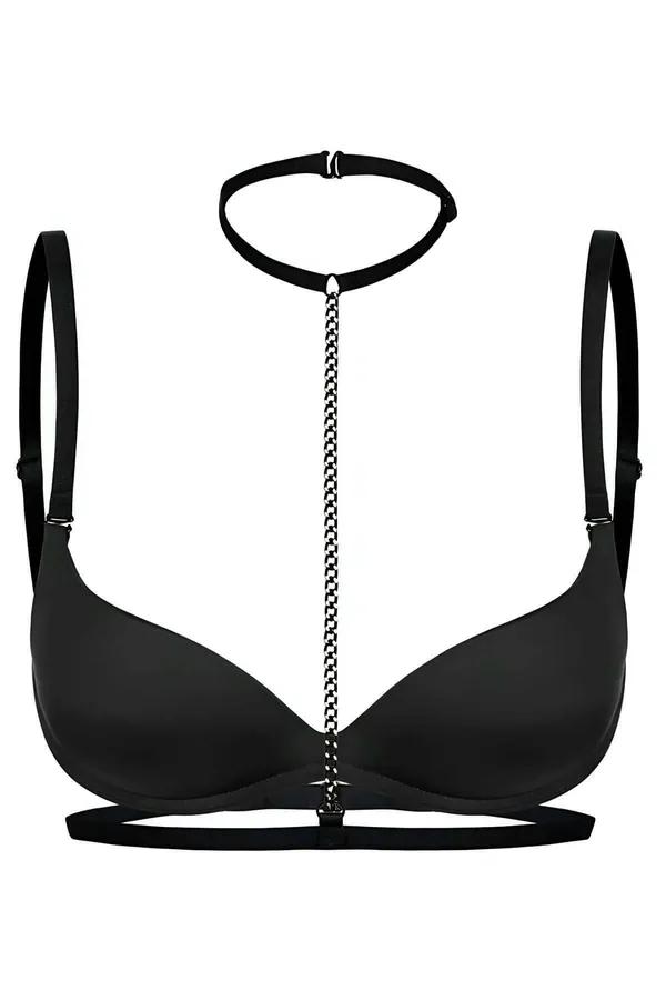 siyah zincirli choker boyun bel harness lastik bant sütyen üzeri aksesuar