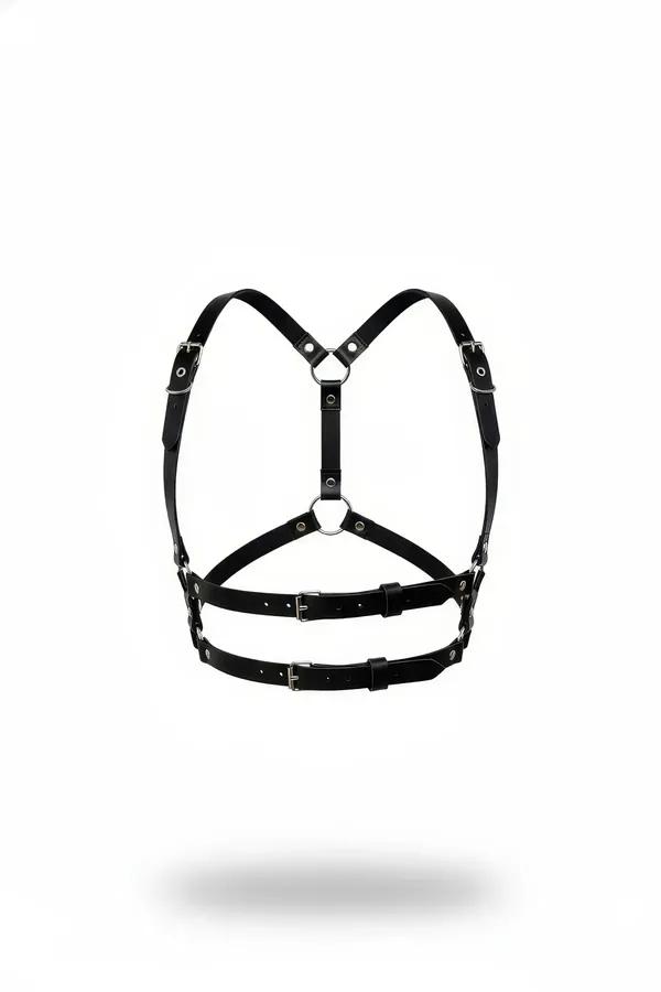 siyah faux leather vücut kemeri gümüş tokalı o halka detaylı kadın aksesuar önden görünüm
