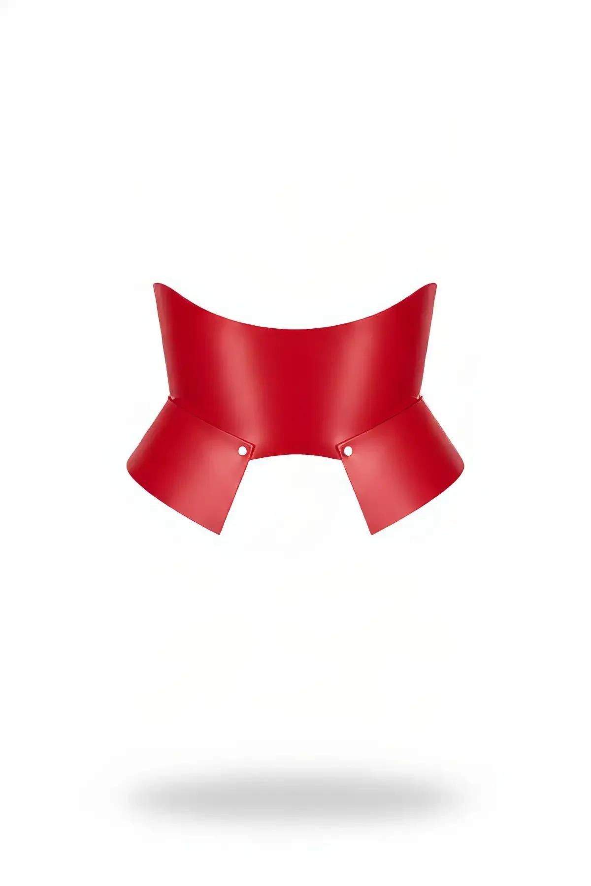 kırmızı faux leather korse tipi geniş bel kemeri metal çıtçıt kapama yapısal form
