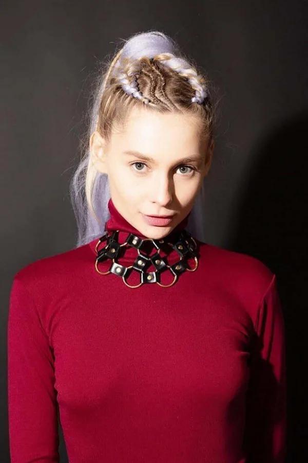 halka detaylı siyah deri choker altın O-halka petek desen boyun aksesuar