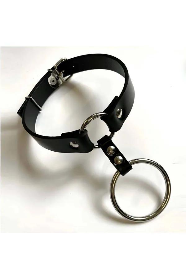 siyah vegan deri choker küçük ve büyük gümüş O-halka toka kapamalı ayarlı boyun aksesuar