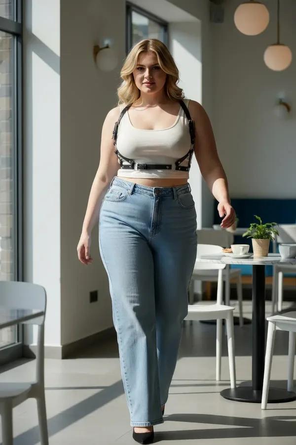 büyük beden siyah vegan deri harness göğüs kafes tasarımı beyaz crop top üzeri kombin