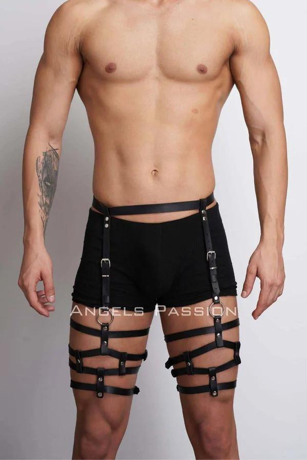 erkek bacak harness siyah vegan deri uyluk şerit gümüş O-halka ayarlanabilir kemer aksesuar