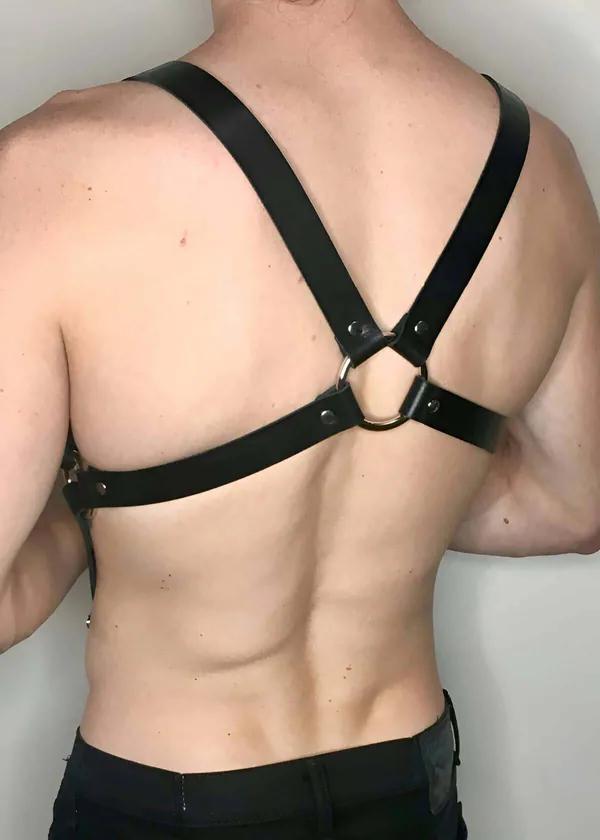 siyah suni deri erkek göğüs ve vücut harness gümüş O-ring çapraz bant ayarlanabilir toka