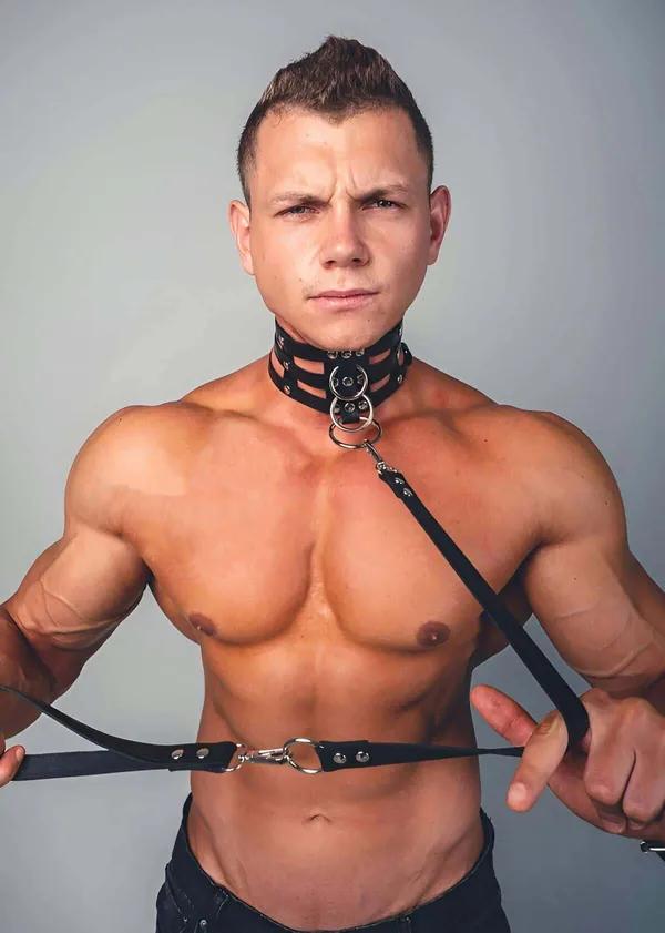 erkek siyah suni deri tasma harness takımı çok bantlı boyun tasması ve uzun kayış gümüş O-halka